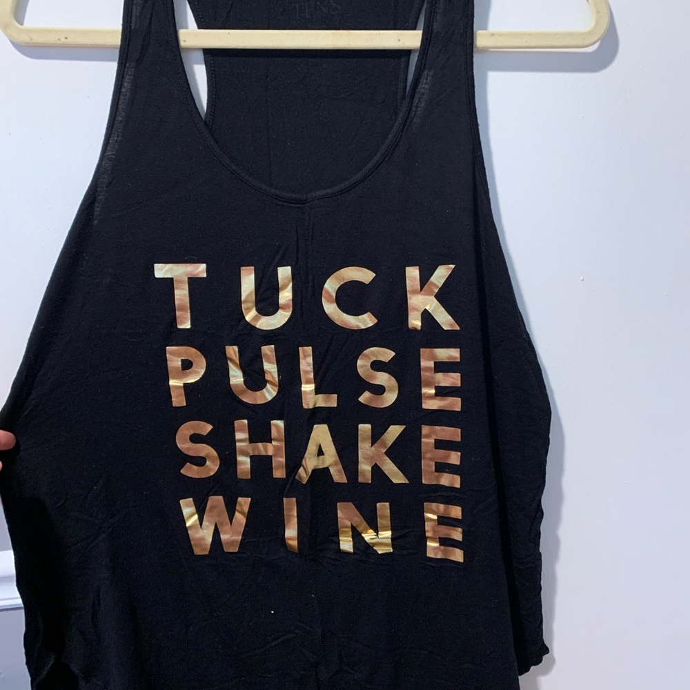 Black Pure Barre shirt, gold writing